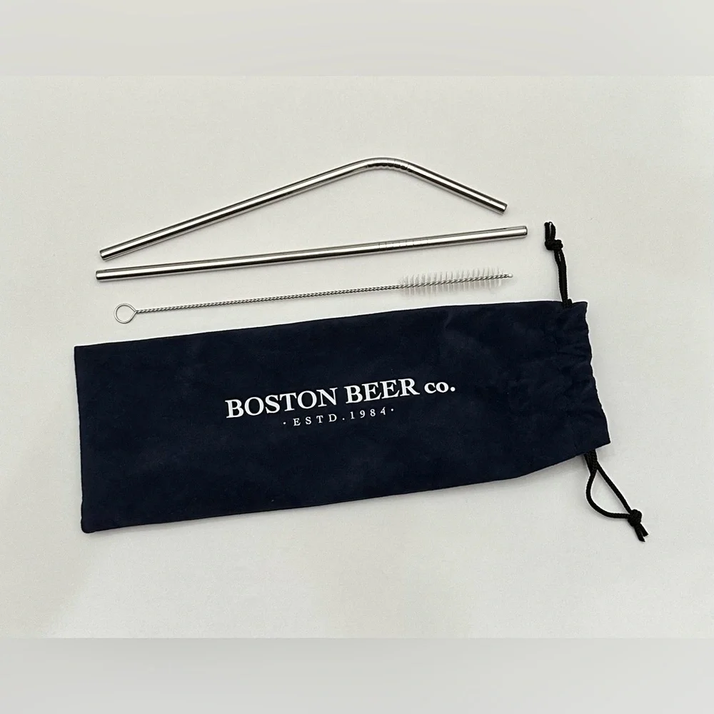 Boston Beer Co. Stainless Steel Reusable Straw Set with Cleaning Brush & Pouch